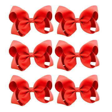 6 Pcs 4.5' Solid Color Grosgrain Ribbon Hair Accessories - Alligator Clips Bows For Toddlers And Girls (Red)