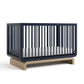 STORKCRAFT Santorini Convertible Crib with Toddler Guardrail (Midnight Blue & Driftwood) - GREENGUARD Gold Certified, Toddler Be