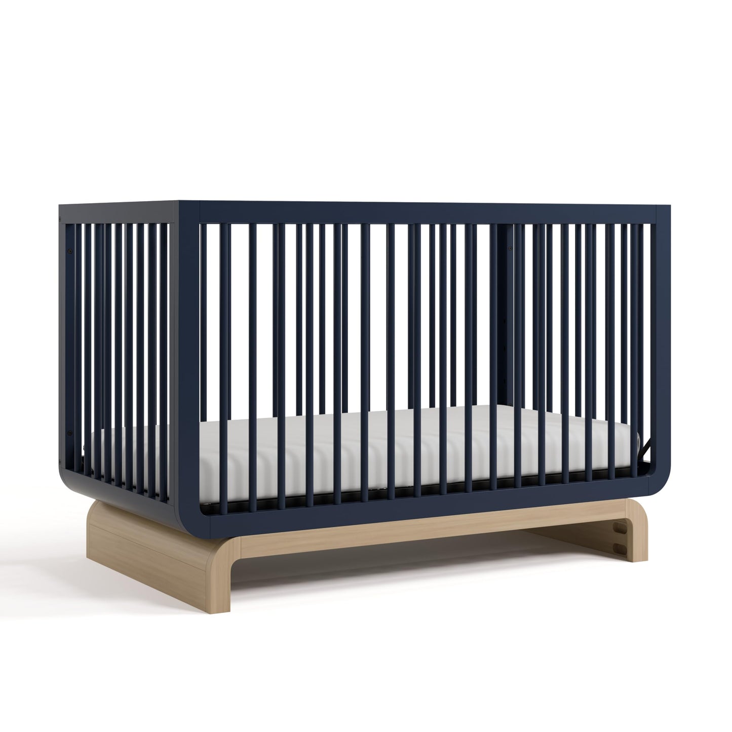 STORKCRAFT Santorini Convertible Crib with Toddler Guardrail (Midnight Blue & Driftwood) - GREENGUARD Gold Certified, Toddler Be