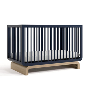 STORKCRAFT Santorini Convertible Crib with Toddler Guardrail (Midnight Blue & Driftwood) - GREENGUARD Gold Certified, Toddler Be