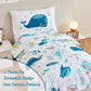 Perfemet 4 Pcs Toddler Bedding Set Ocean Themed Toddler Comforter For Girl Soft Reversible Under Sea Animals White Toddler Bed I