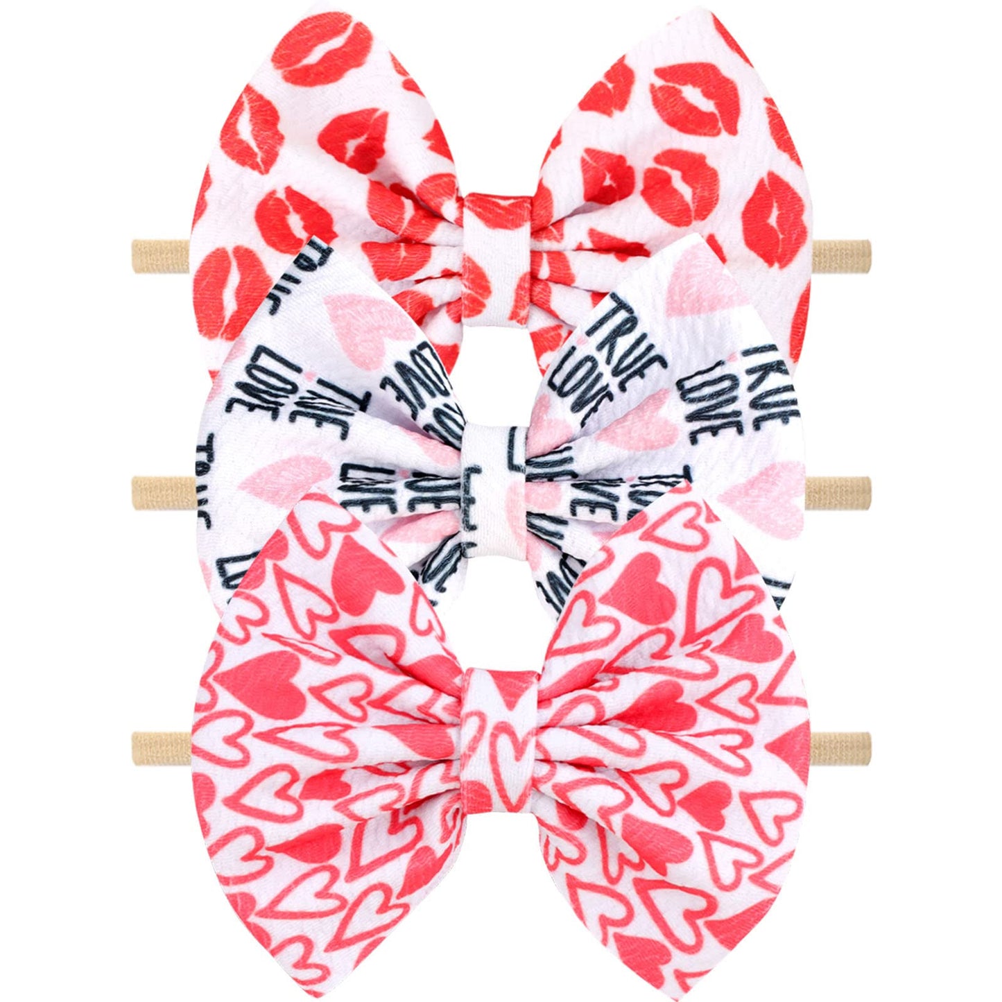 Ncmama Valentine'S Day Baby Headbands Pink Red Love Heart Printed Elastic Nylon Valentines Hairbands For Baby Girls Newborn And