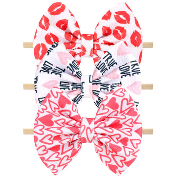 Ncmama Valentine'S Day Baby Headbands Pink Red Love Heart Printed Elastic Nylon Valentines Hairbands For Baby Girls Newborn And
