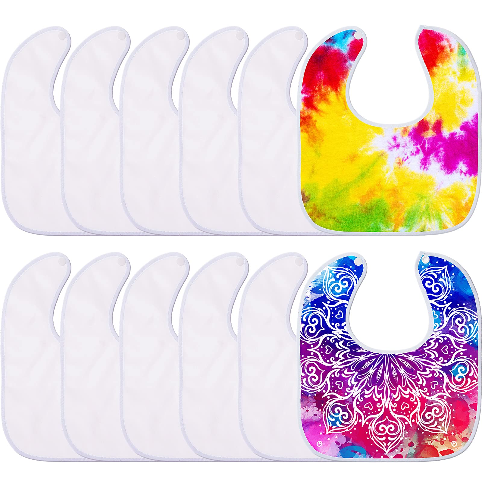 Hooling 12 Pieces Sublimation Blank Baby Bib Heat Press White Baby Bib Printable Reusable Dribbler Bib Stain And Odor Resistant