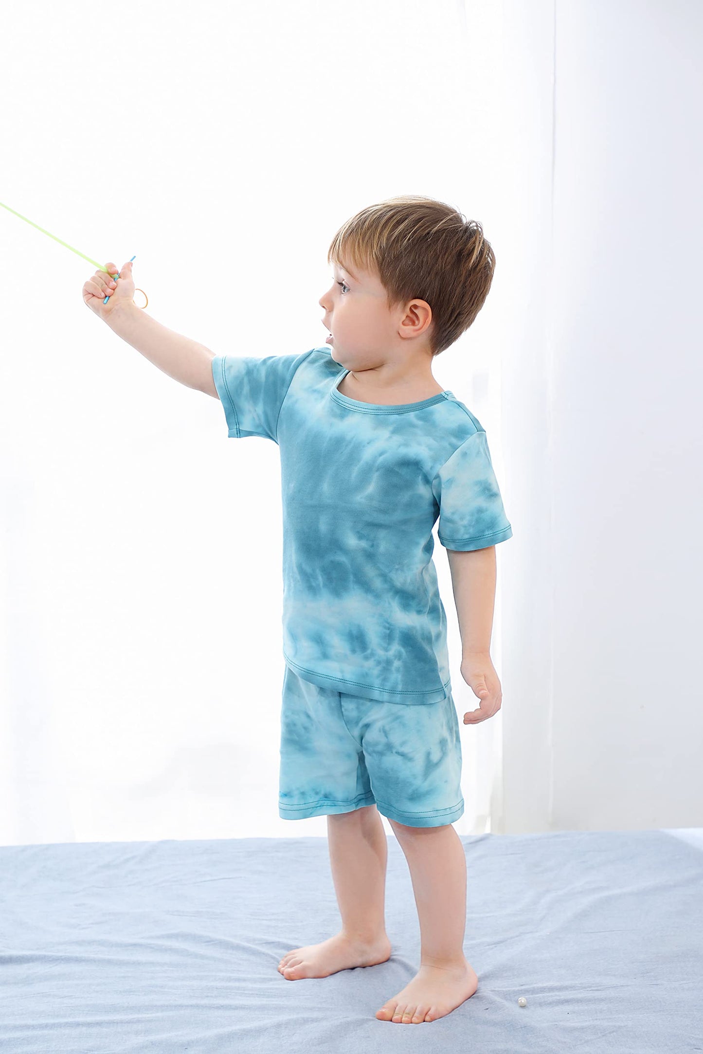 Owlivia Kids Pjs Set, Boys Girls Summer Short-Sleeve Sleepwear, 100% Organic Cotton Toddler Pajamas(2 Years, Short Tie Dye Green