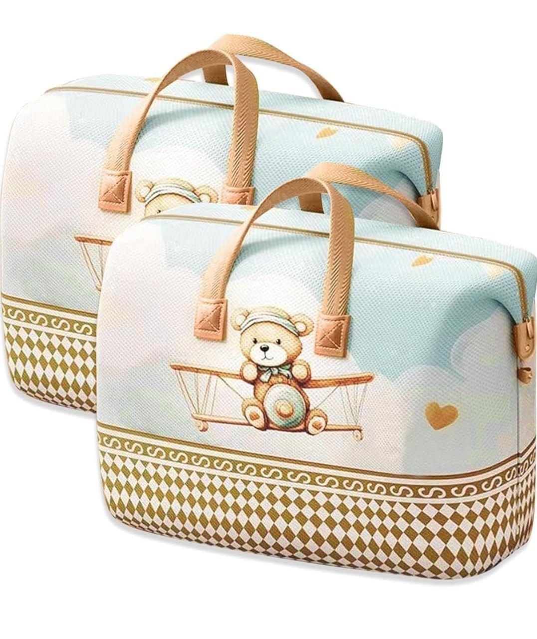 Kids Storage Organiser Bag Teddy Bear Design | Foldable Multipurpose Basket with Handles for Toys Clothes Books and Baby Items |