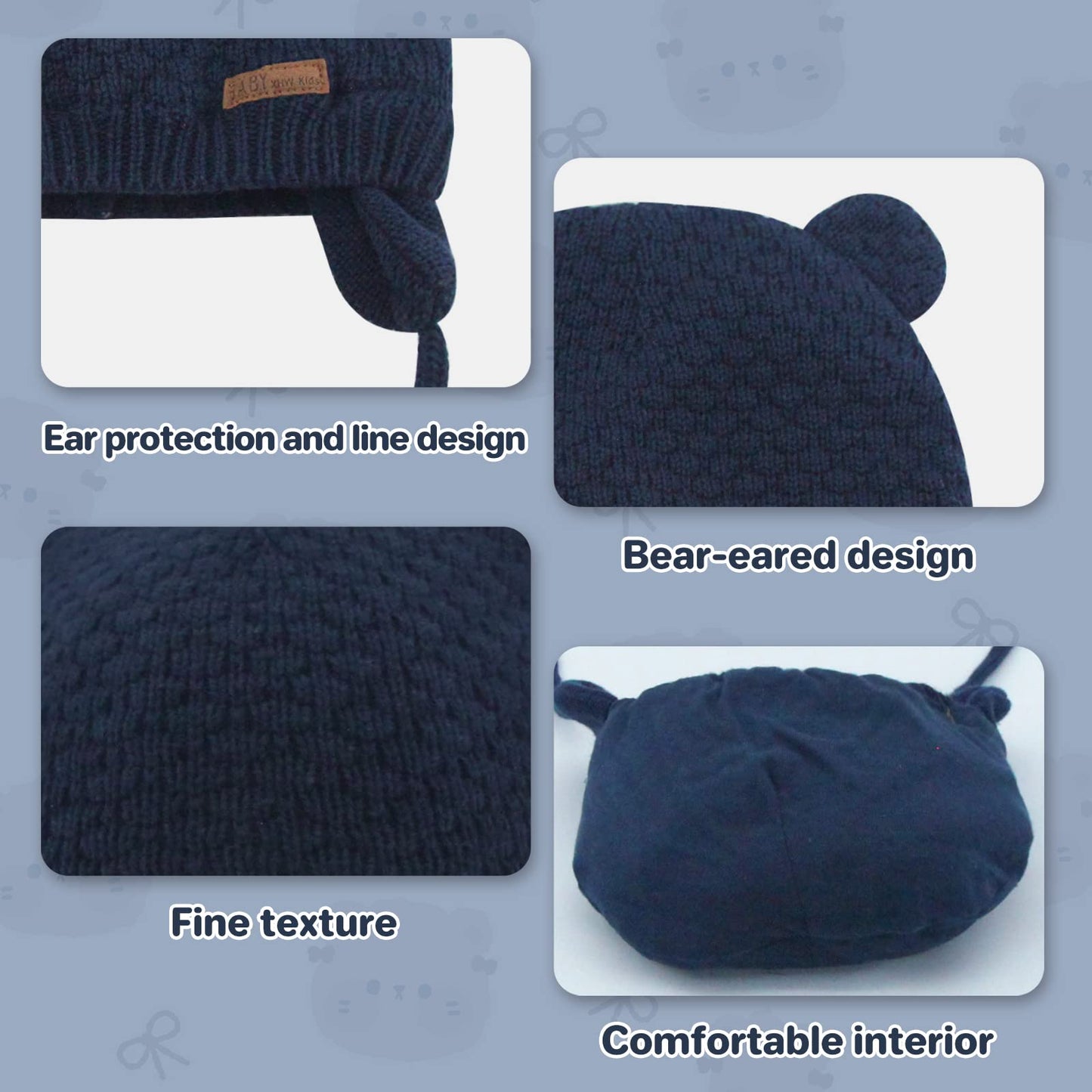 Duoyeree Kids Baby Hat Soft Warm Cable Knit Beanie Toddler Girl Fall Winter Hats Navy Blue