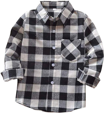 Kids Little Boys Girls Baby Red Plaid Flannel Long Sleeve Button Down Flannel Shirt Plaid Tops Girl Boy Clothes (2-3T, Black Whi