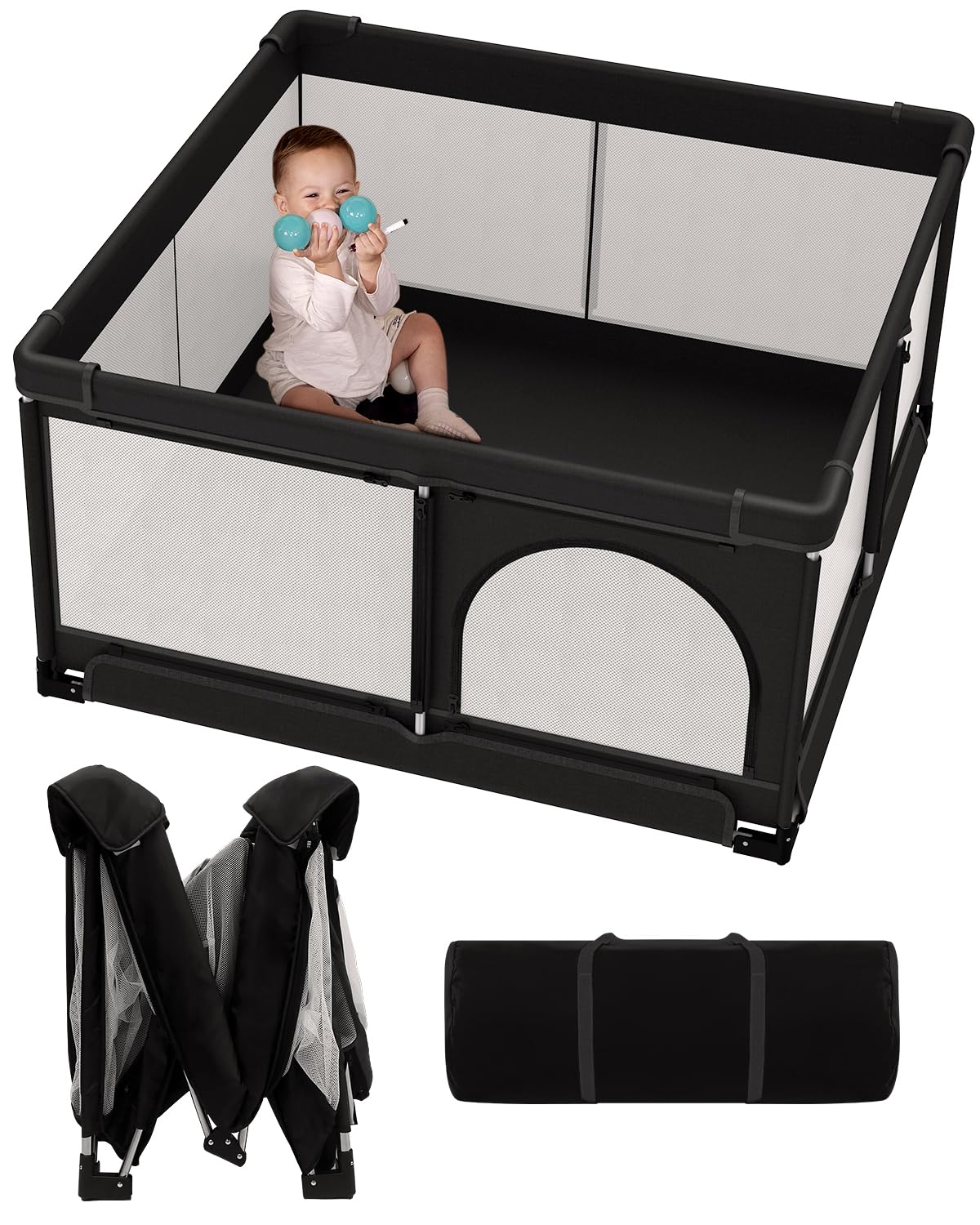 Patywaga Foldable Baby Playpen, Extra Large Collapsible Play Yard for Babies & Toddlers, Portable Travel Playpen with Gate, Safe