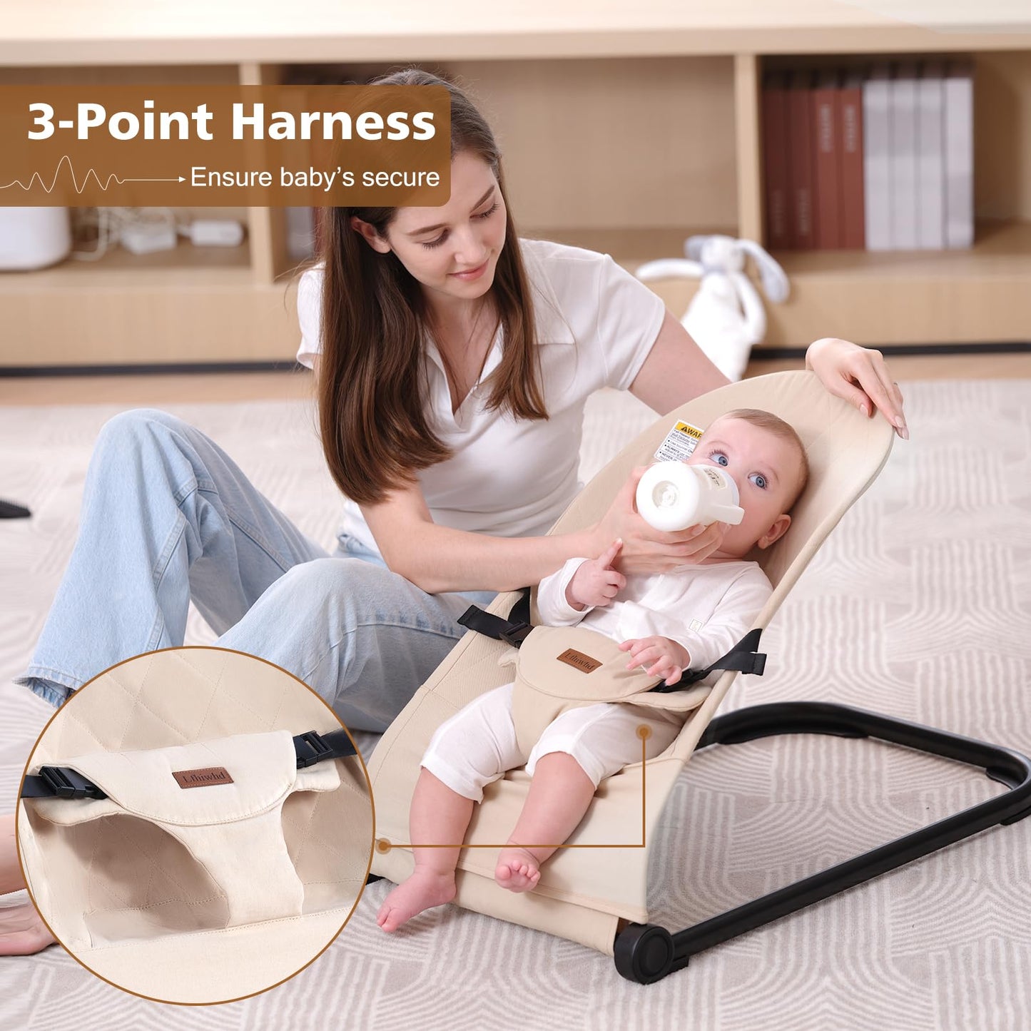 Lfhiwhd Baby Bouncer,Baby Bouncer Seat,Portable Infant Bouncer With 3-Point Safety Harness,Ergonomic Bouncy Seat, Newborns Bounc