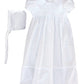 White Cotton Christening Baptism Gown With Lace Border With Bonnet - 24 Month