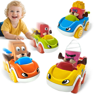 HISTOYE Toy Cars for Toddlers 4 Pack Push to Go Friction Dessert Cars Set Baby Racing Vehicles for 2 3 Year Old Boys Girls Push 