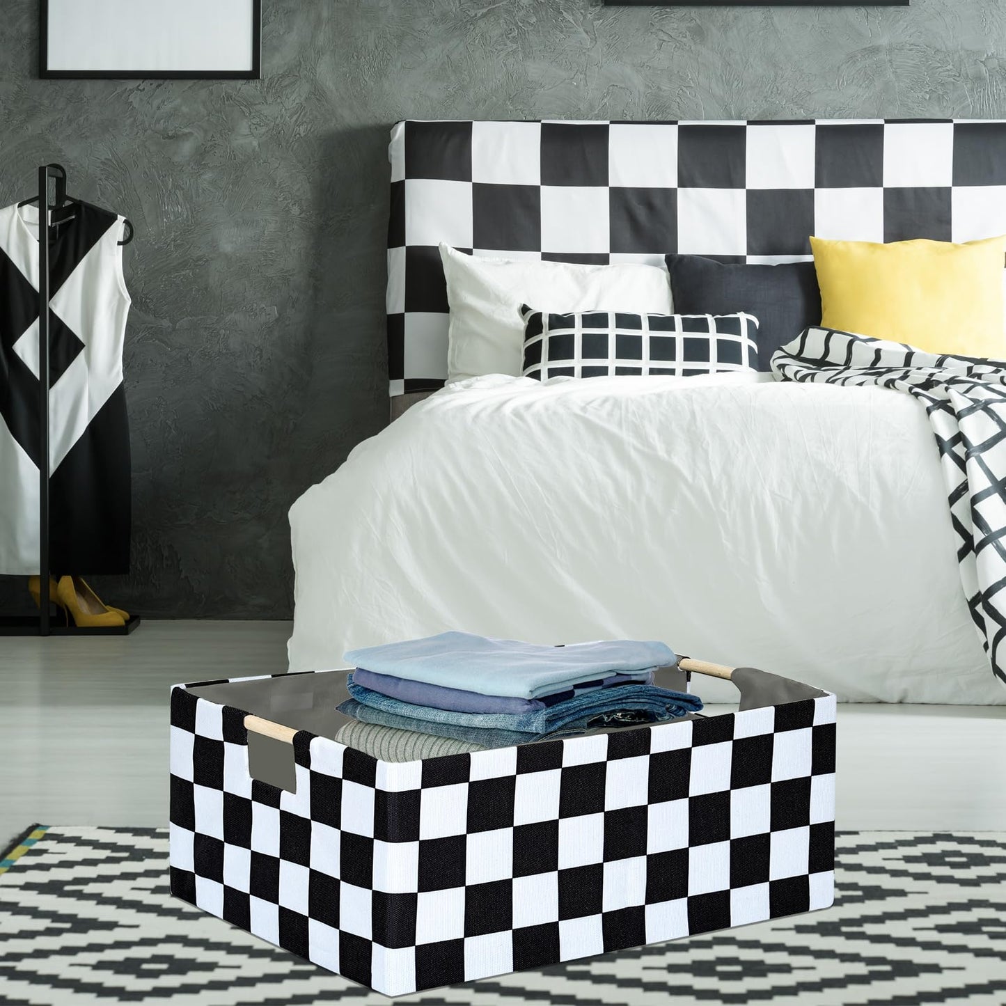 Checkered Storage Basket Room Decor Gifts Basket Foldable Nursey Box Kids Hamper Storage Cube for Women Closet Organizer Boys Ca