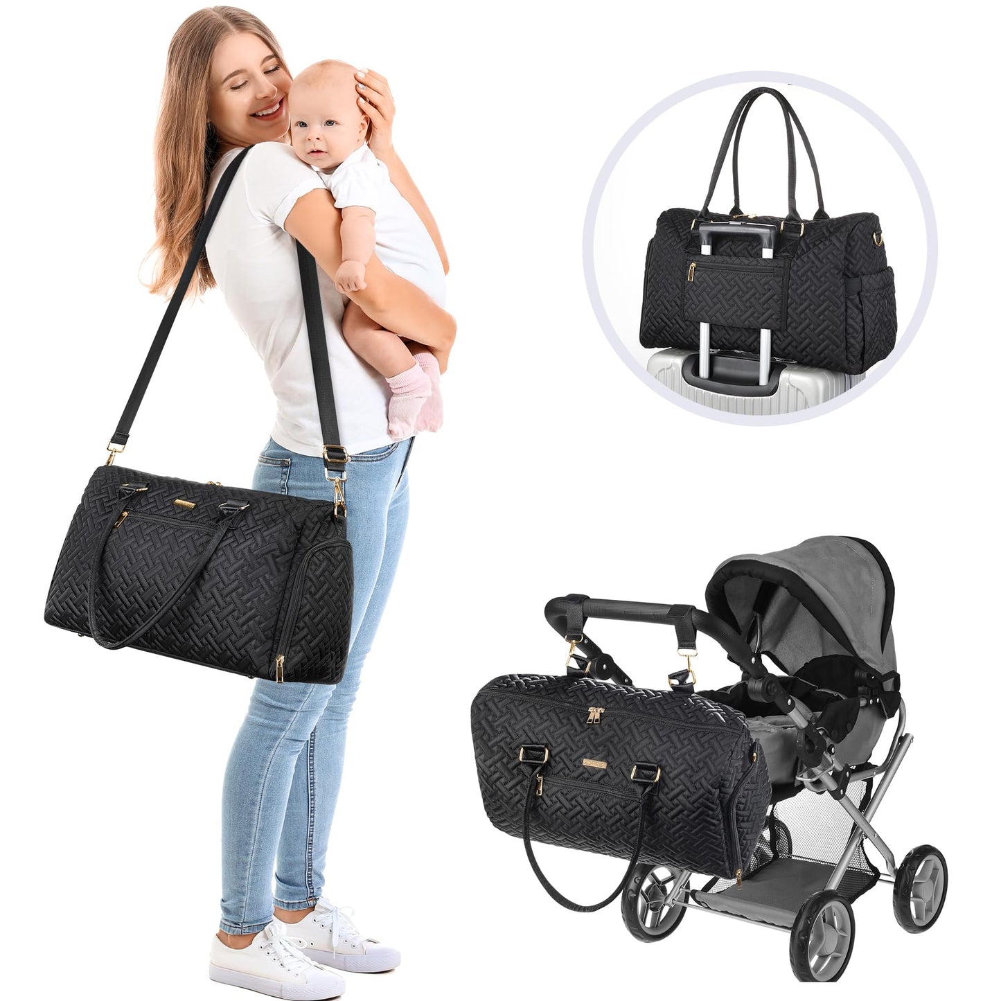 Iniuniu Diaper Bag Tote, Large Diaper Baby Bag With Cosmetic Bag Changing Pad, Multifunction Waterproof Travel Bag Mommy Bag, Bl