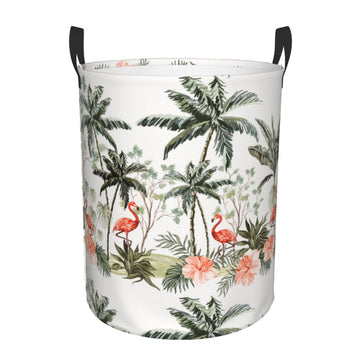 Pevtufa Flamingo Palm Trees Foldable Laundry Basket Organizer,Fabric Clothes Toy Storage Basket Nursery Hamper Storage Bin For H