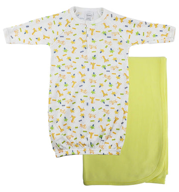 Bambini Print Infant Gown And Recieving Blanket - Newborn