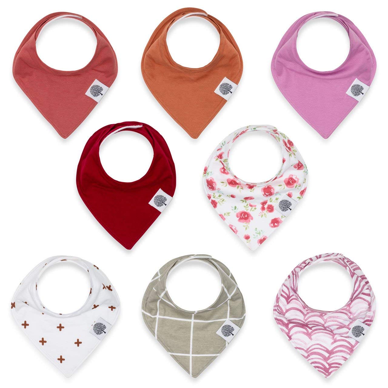 Parker Baby Co. Bandana Drool (Pack Of 8) Baby Bibs For Girls - Rose Set