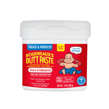 Boudreaux'S Butt Paste Maximum Strength Diaper Rash Cream, Ointment For Baby, 14 Oz Flip-Top Jar