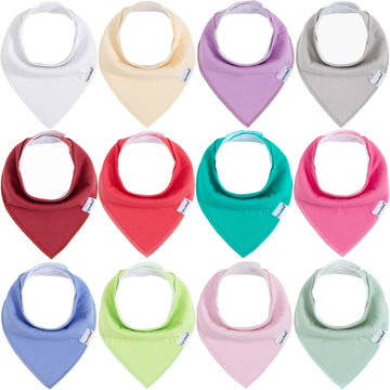 Baby Bandana Drool Bibs For Girls,12 Pack Solid Colors Baby Girl Bibs Set,Absorbent 100% Organic Cotton For Newborn Teething And