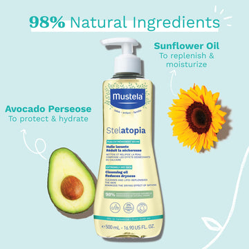 Mustela Stelatopia Eczema-Prone Skin Cleansing Oil - Baby Body Wash With Natural Avocado & Sunflower Oil - Family Skin Care Esse
