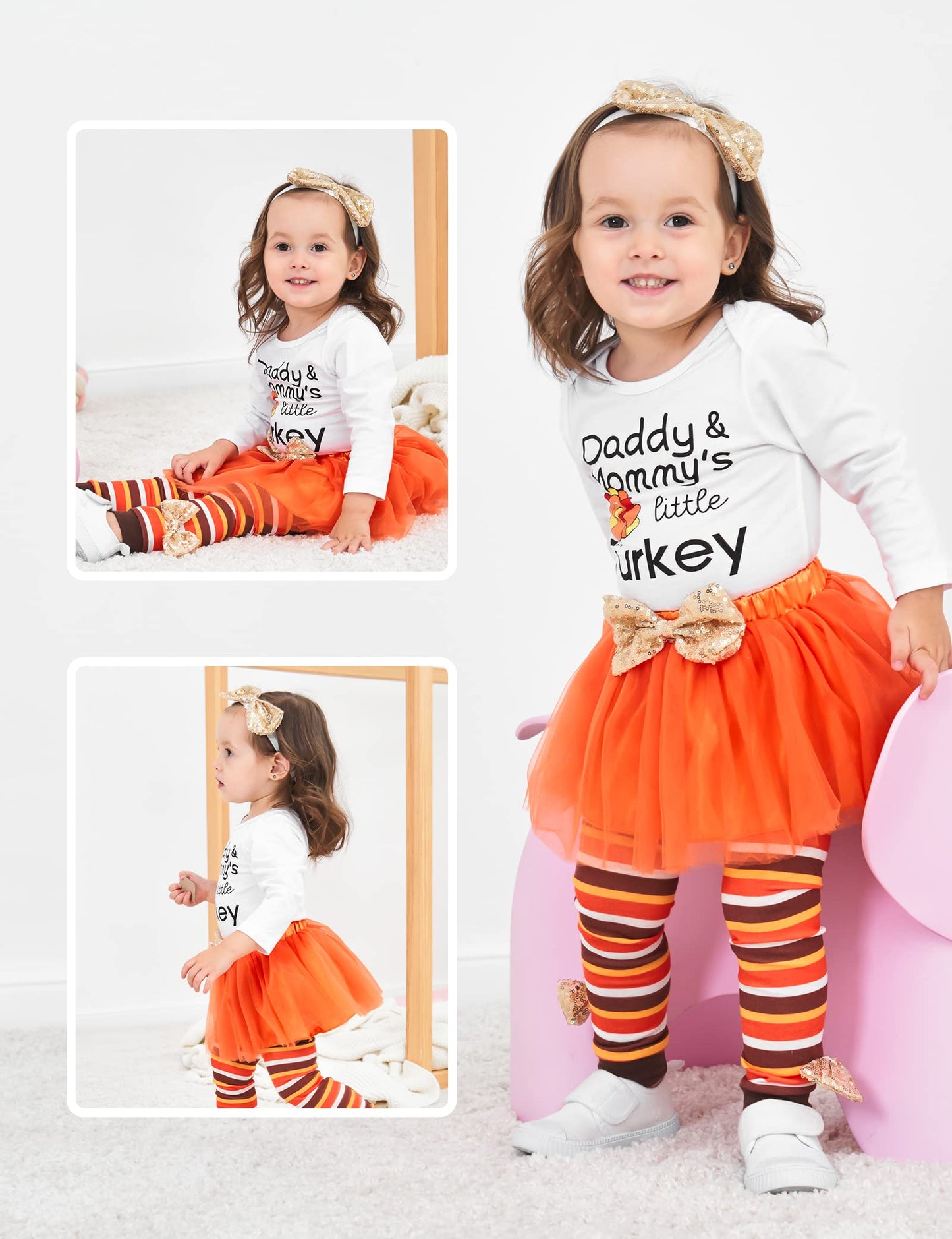 Xuuly My First Thanksgiving Newborn Baby Girls Clothes Romper Top Bow Tutu Short Skirt With Headband Dress Outfit Set(0-3 Months