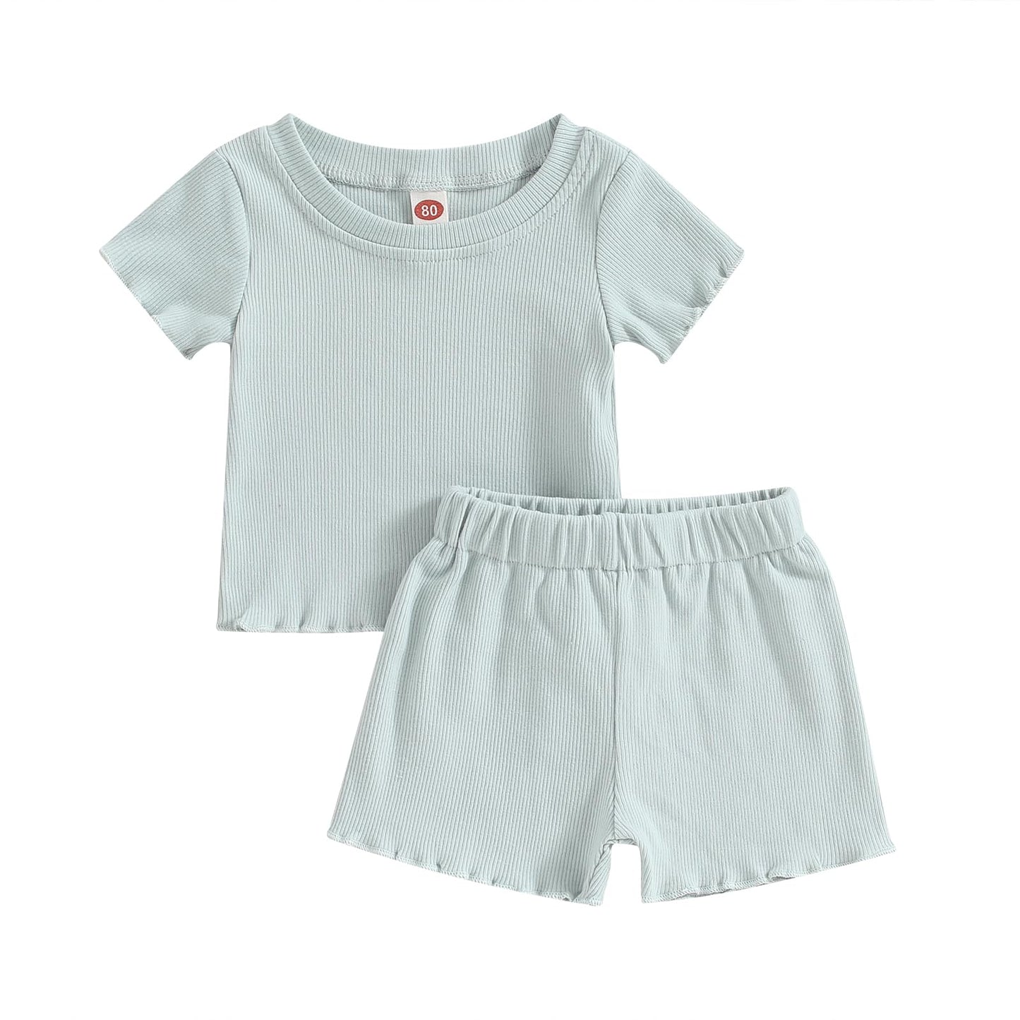 Kupretty 2Pcs Toddlers Baby Girls Summer Clothes Set Ruffle Ribbed Short Sleeves T-Shirt Tops Shorts Comfy Outfits (Blue, 12-18
