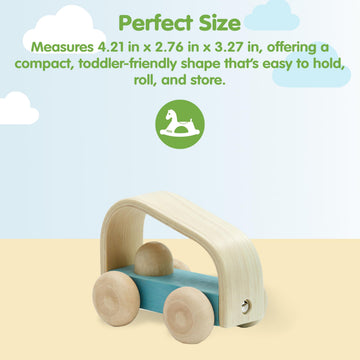 PlanToys Vroom Car Wooden Push Toy for Toddlers | Eco-Friendly Toddler Push Car for Indoor Play | Montessori Fine Motor Learning