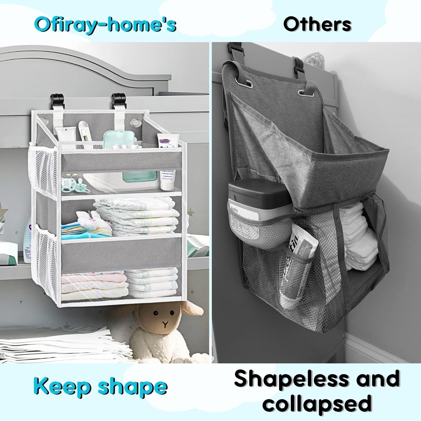 Hanging Diaper Organizer For Changing Table, Cribs, Car, Playard Or Wall & Nursery Organization - Durable 2-Tier Diaper Caddy Wi