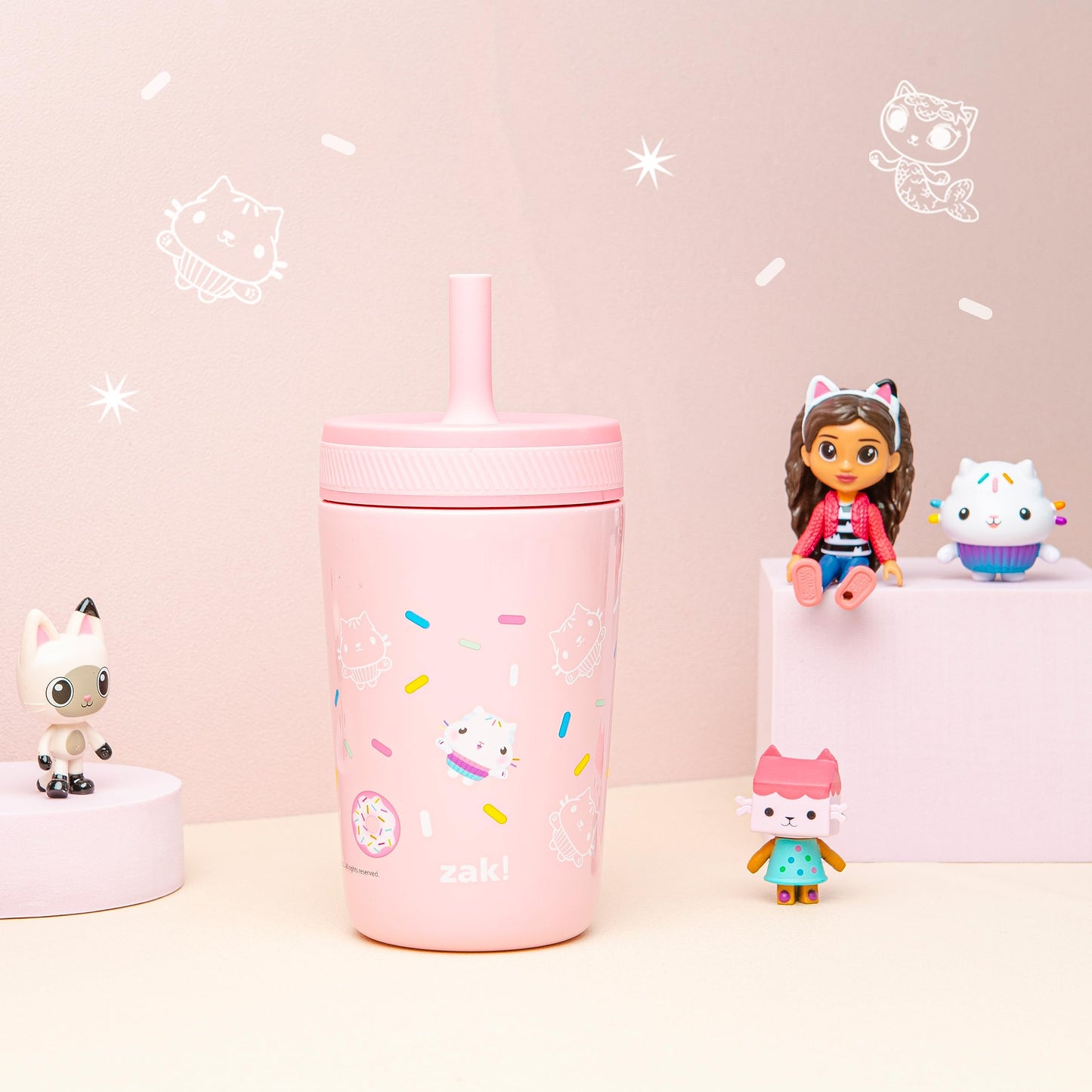 Zak Designs Dreamworks Gabby'S Dollhouse Kelso Toddler Cups For Travel Or At Home, 12Oz Vacuum Insulated Stainless Steel Sippy C