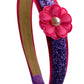 Funny Girl Designs Purple Glitter Headband With Pink Daisy Flower For Preschoolers And Little Girls