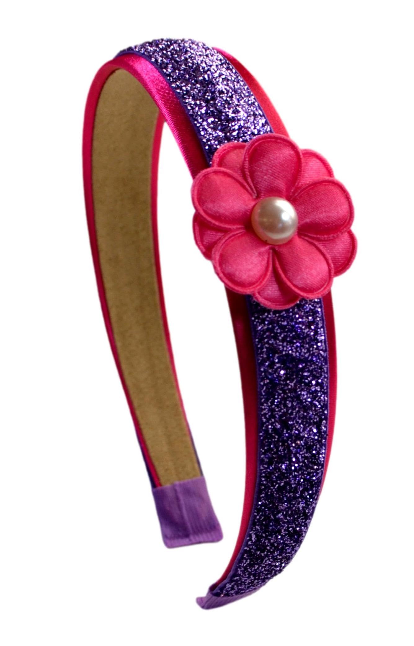 Funny Girl Designs Purple Glitter Headband With Pink Daisy Flower For Preschoolers And Little Girls
