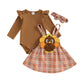 Doisbetthsay Thanksgiving Baby Girl Outfit My First Thanksgiving Infant Long Sleeve Romper Suspender Skirt Set 3Pcs (Thanksgivin
