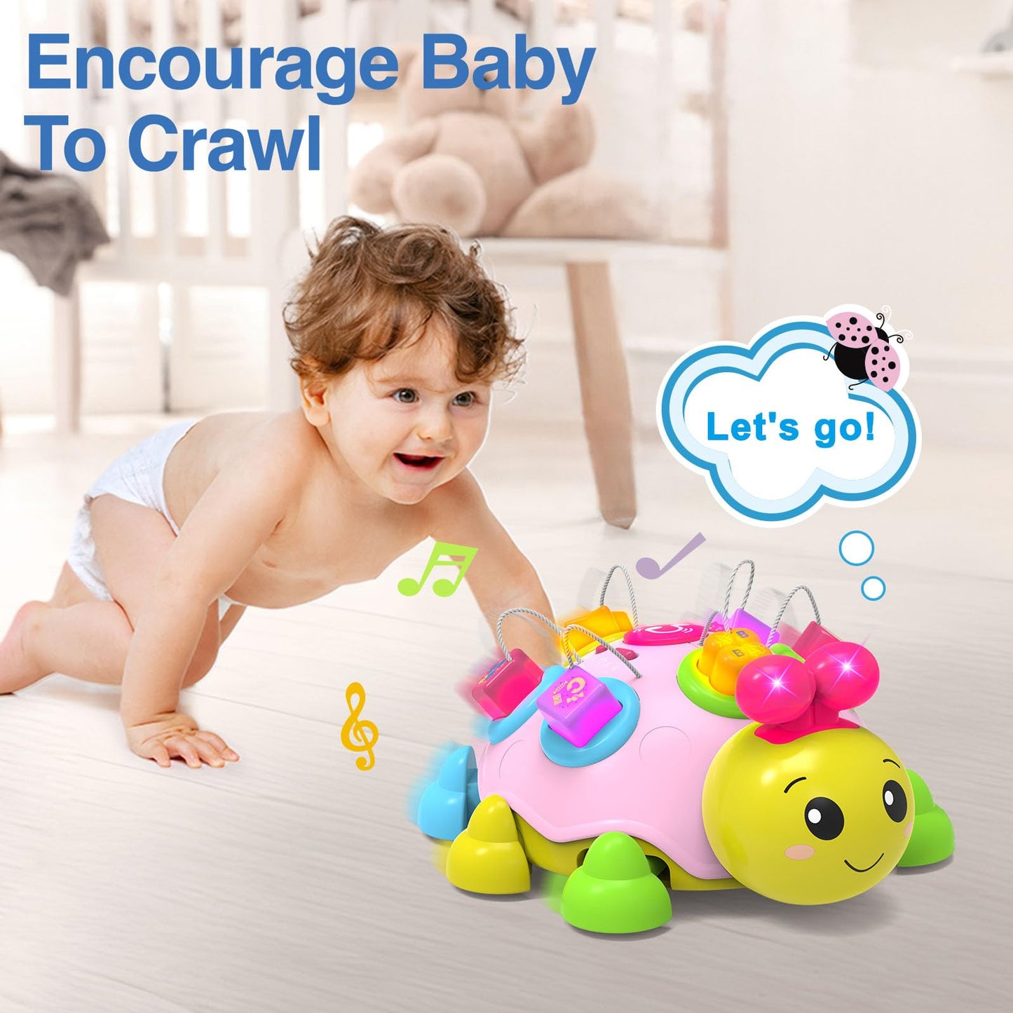 Baby Musical Ladybug Crawling Toys,Baby Toys 6-12 Months with Light-up Music, Early Educational Learning Montessori Toys, Infant