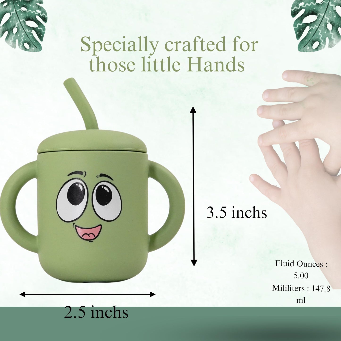 Fumiko Sippy Cups For Toddlers 1-3 - Adorable Personality Designs, Built-In Straw Lock, Easy-Grip Handles, (Starry Green)