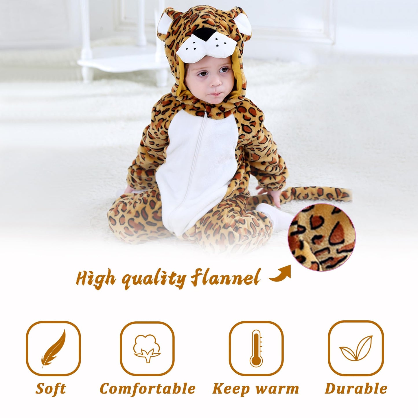 Tonwhar Kids' And Toddlers' Infant Tiger Dinosaur Animal Fancy Dress Costume Outfit Hooded Romper Jumpsuit (6-12 Months/Height:2