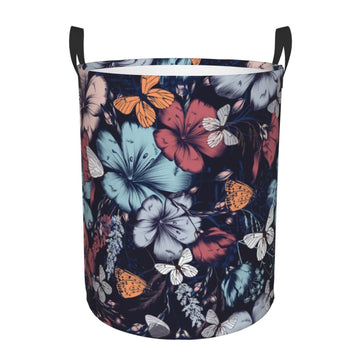 Pevtufa Flowers Ad Butterflies Foldable Laundry Basket Organizer,Fabric Clothes Toy Storage Basket Nursery Hamper Storage Bin Fo