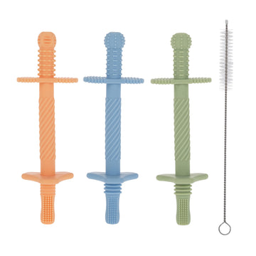 Nuby Sensory Silicone Tube Teethers - (3 Pack) Textured Infant and Baby Teether Toys - 3+ Months - Orange, Blue, and Green