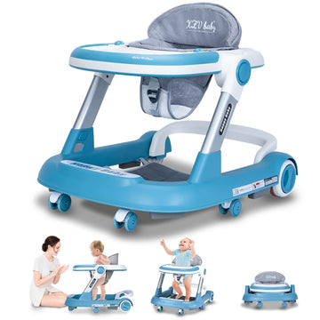 Baby Walker With Wheels 4 In 1 Foldable Activity Center With Mute Wheels Adjustable Heights Anti-Fall Activity Center For Boys G