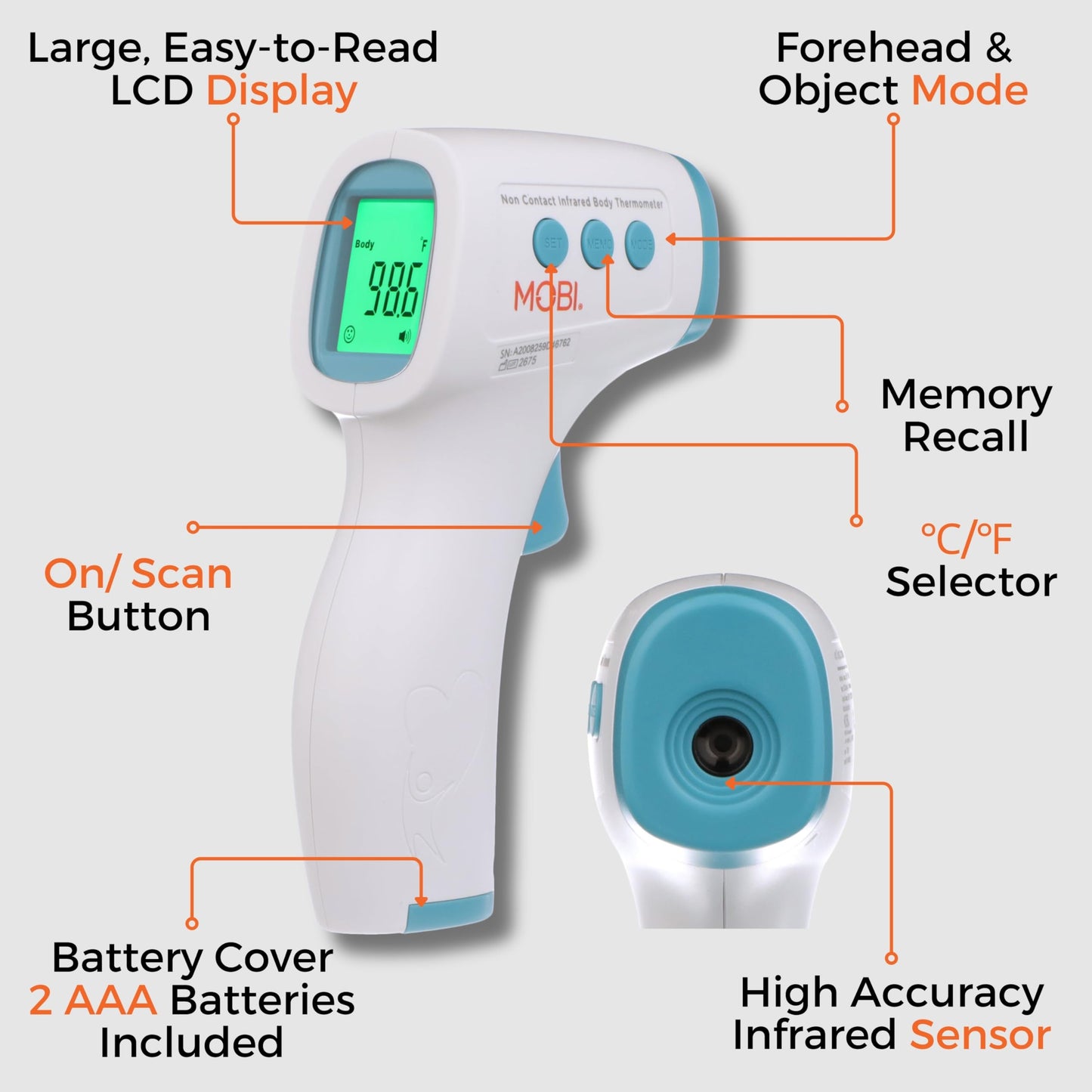 No Touch Thermometer For Baby, Kids, & Adults, Touchless Infrared Thermometer With High Fever Indicator, Non Contact Forehead Di