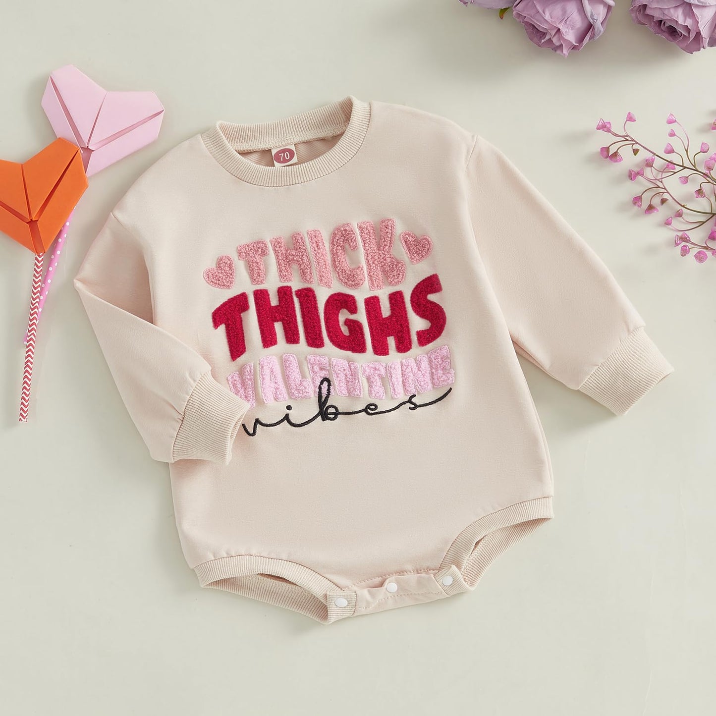 Fiomva Valentines Day Baby Girl Outfit Spring Fall Bubble Romper Infant Oversized Sweatshirt Cute Toddler Sweater Clothes (G Thi