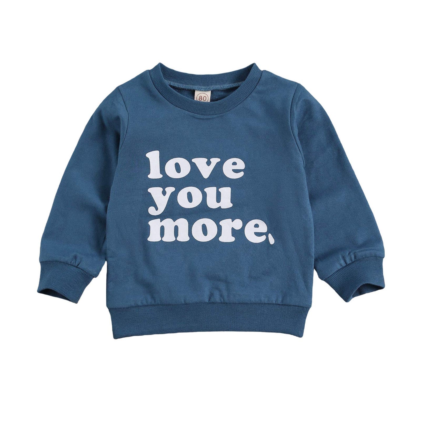 Toddler Boy Girl Valentines Day Outfit Love You More Letter Crewneck Sweatshirt Little Kids Long Sleeve Sweater Tops (Blue, 3-4T