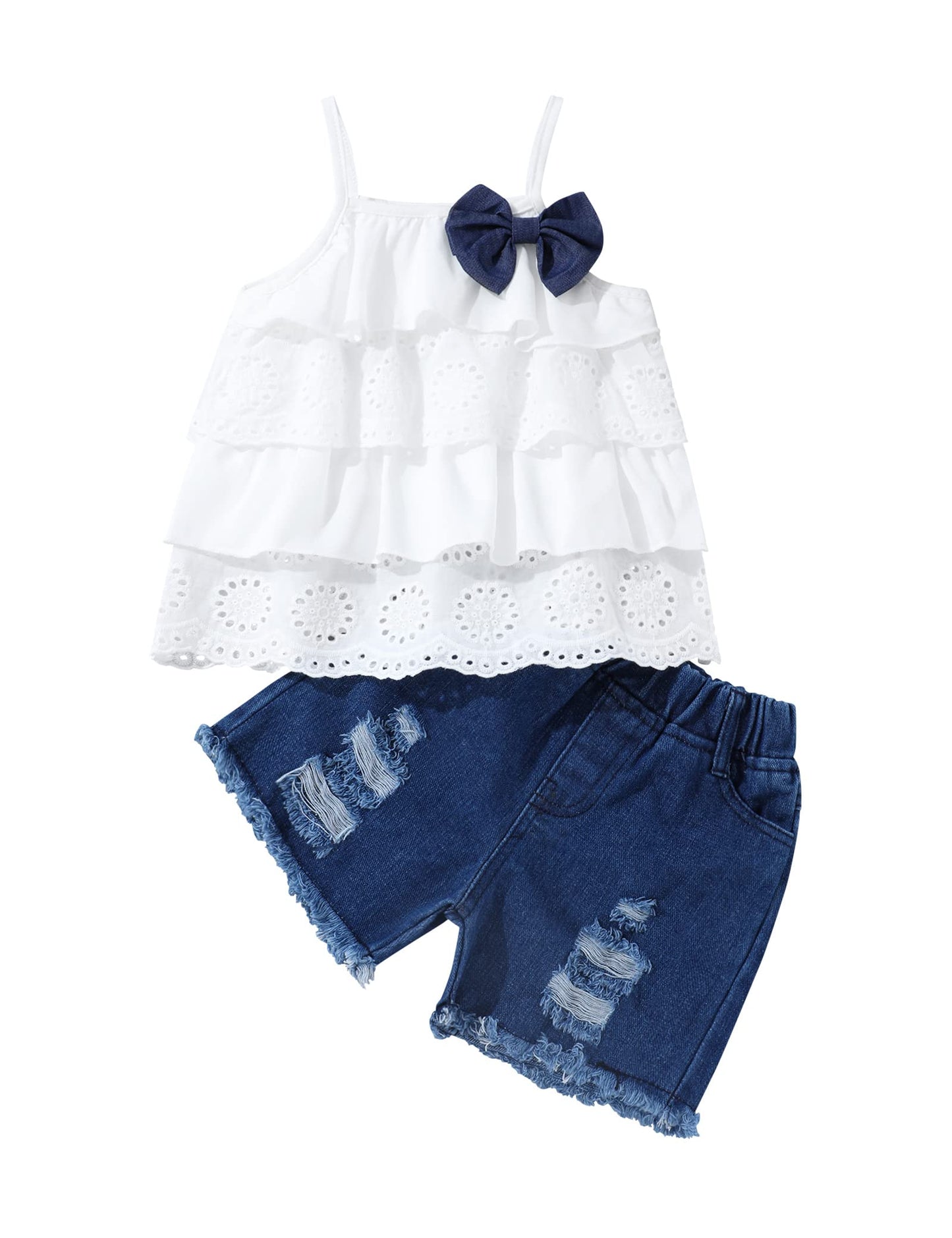 Hipea Toddler Baby Girls Clothes Ruffle Cami Polka Dot Tank Tops Casual Shorts 2-Piece Kids Short Set (Cami Laces, 5-6T)