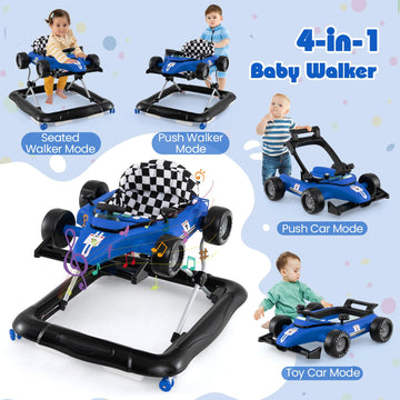 Honey Joy Baby Walker, 4-In-1 Foldable Infant Activity Push Walker, Toddler Car Walker With Adjustable Heights, Music, Lights, P