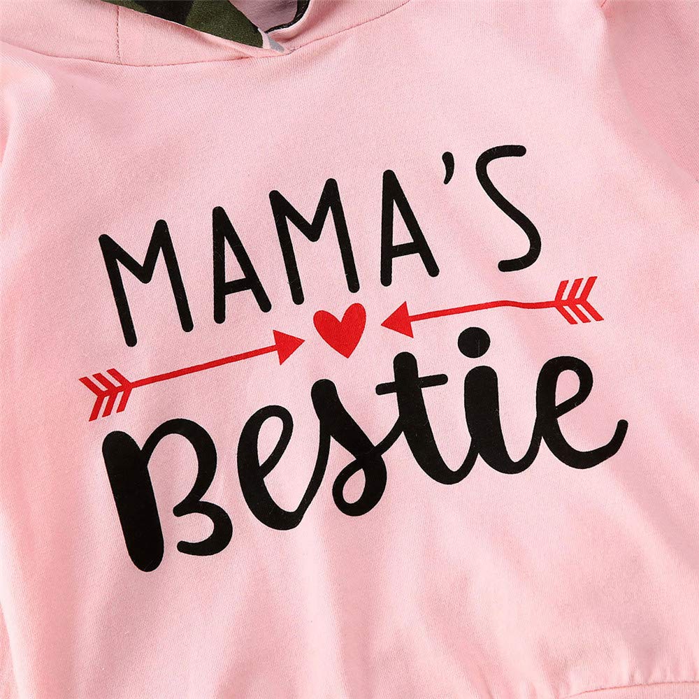 Fybitbo Toddler Baby Girl Fall Winter Clothes Mamas Bestie Hoodie Sweatshirt Tops & Camo Pants Outfits Clothing Sets (Pink Camo,