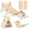 Sehloran Large Size 8 In 1 Pikler Triangle Set With Pinball Game And Tent For Kids, Foldable Toddler Climbing Toys Indoor, Natur