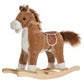 Qaba Rocking Horse Plush Animal on Wooden Rockers, Baby Rocking Chair with Sounds, Moving Mouth, Wagging Tail, Brown
