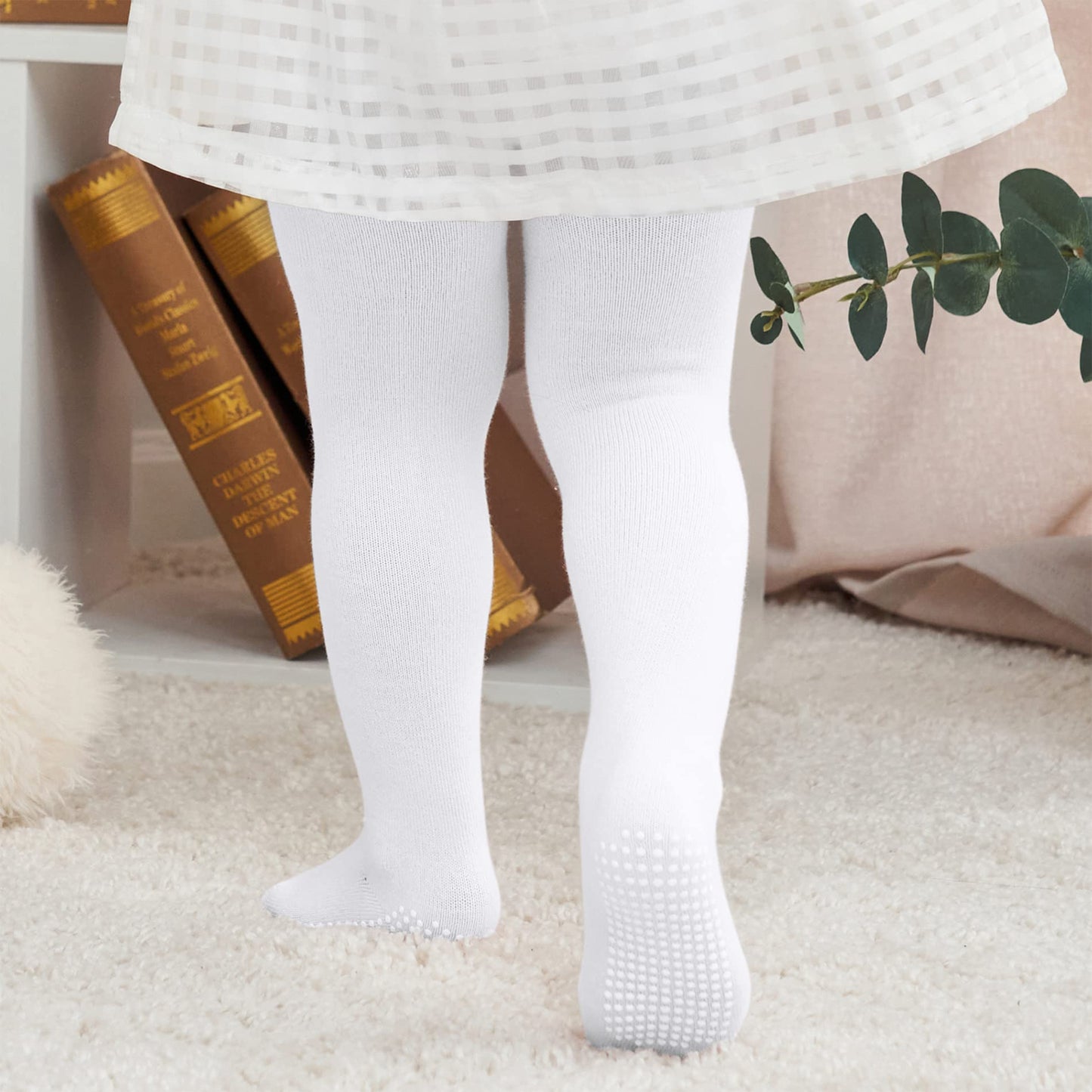 American Trends Baby Tights Non Slip Skid Baby Girl Tight Cable Knit Infant Leggings Toddler Stocking Pants 1 Pack White 6-12 Mo