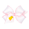 Wee Ones Girls' Easter Embellished Grosgrain Bow With Moonstitch Edge On A Weestay Clip, Handmade, Medium, Yellow Chick Embroide