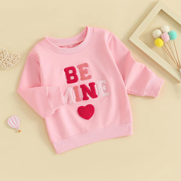 Mozikqin Toddler Baby Girl Valentines Day Outfit Crewneck Sweatshirt Long Sleeve Pullover Sweater Shirt Spring Clothes (Be Mine