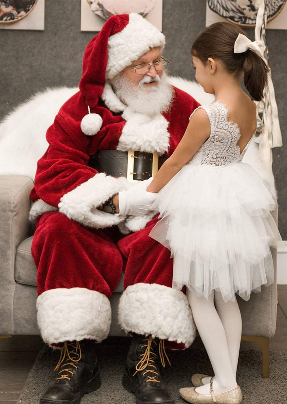 2Bunnies Girl Beaded Peony Lace Back A-Line Tiered Tutu Tulle Flower Girl Dress (White Short Sleeveless, 5)